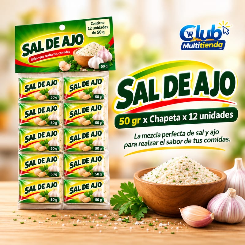 Sal de Ajo El Trece, 50 g · x Chapeta x 12 unidades